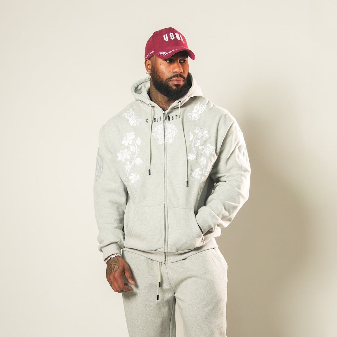 Beautiful Suffering (Grey) Heavy Oversized Zip Up Hoodie