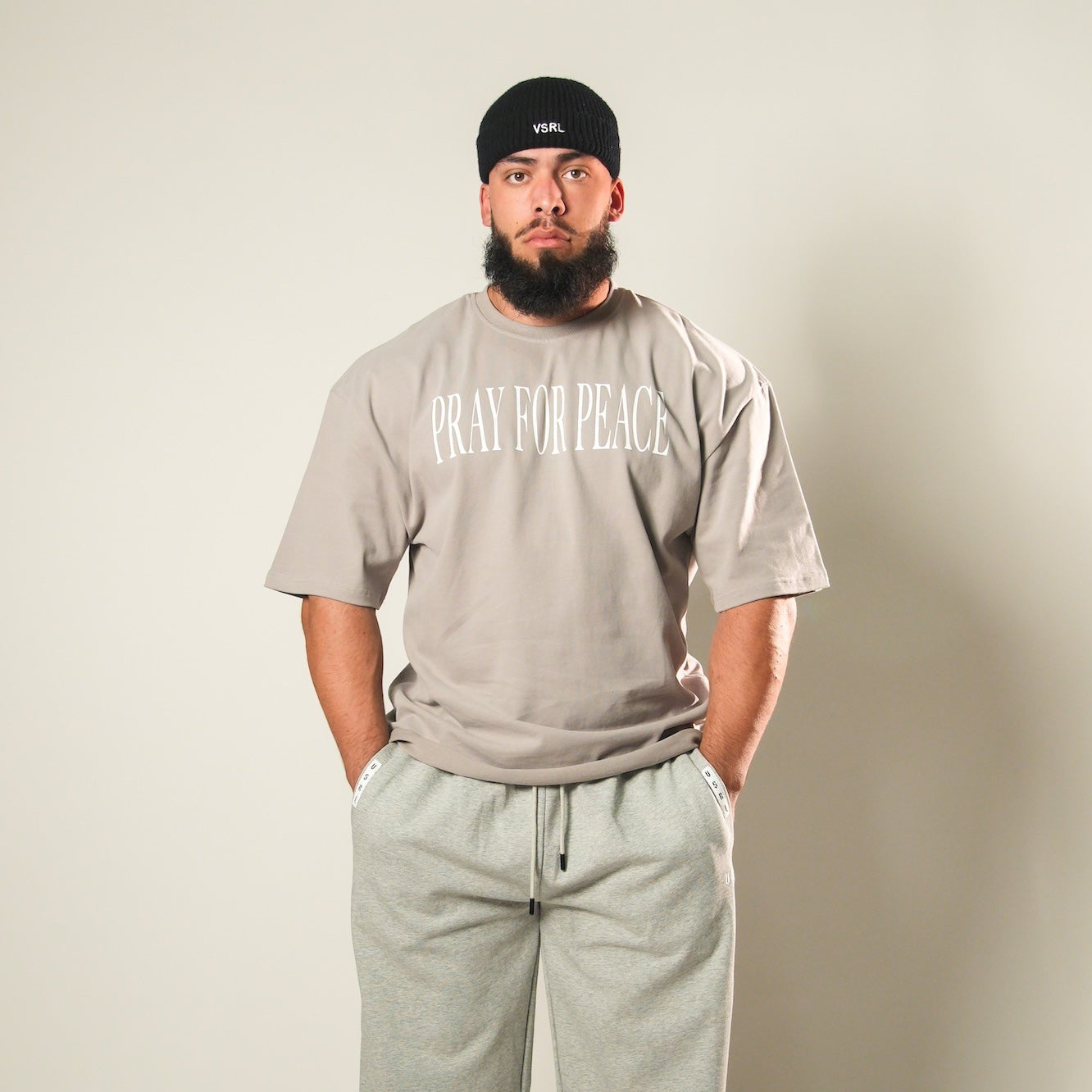 Pray For Peace (Grey) Ultra-Heavy Super Oversized T