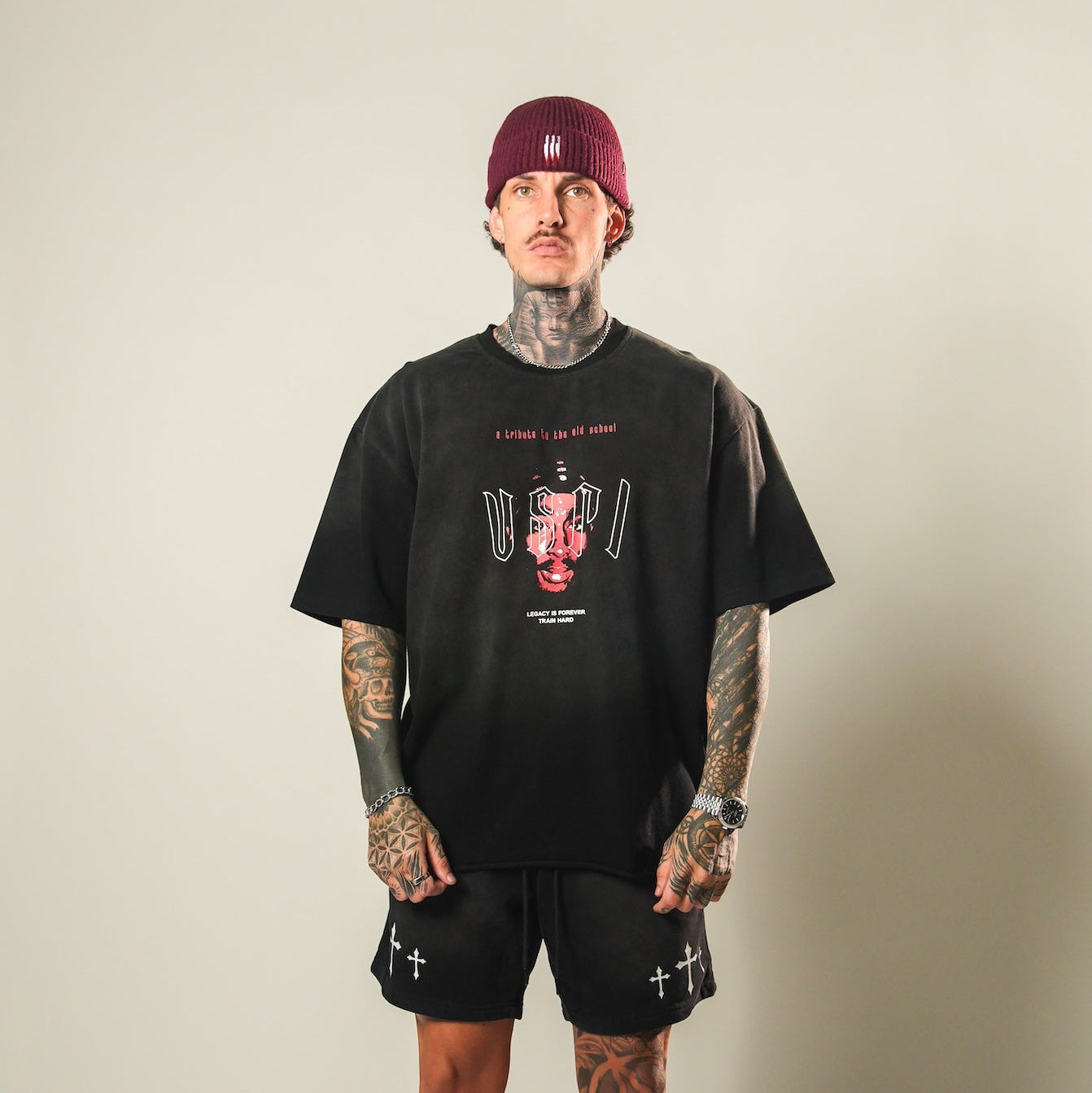 Tribute to Pac (Sun Faded Black) Ultra-Heavy Super Oversized T
