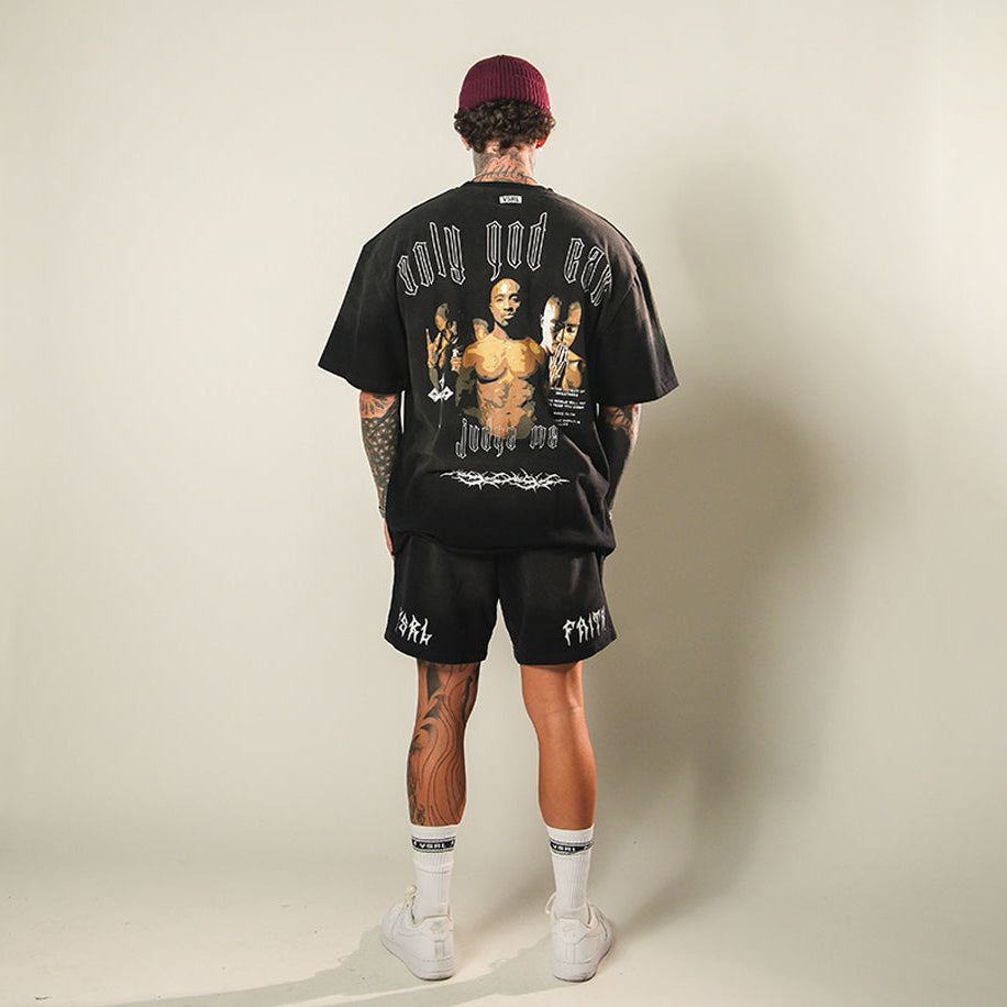 Tribute to Pac (Sun Faded Black) Ultra-Heavy Super Oversized T