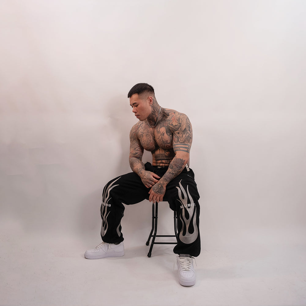 Big Flame Energy (Black) Embroidered Heavyweight Baggy Joggers