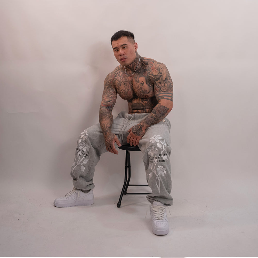 Growth Is Pain (Grey) Embroidered Heavyweight Baggy Joggers