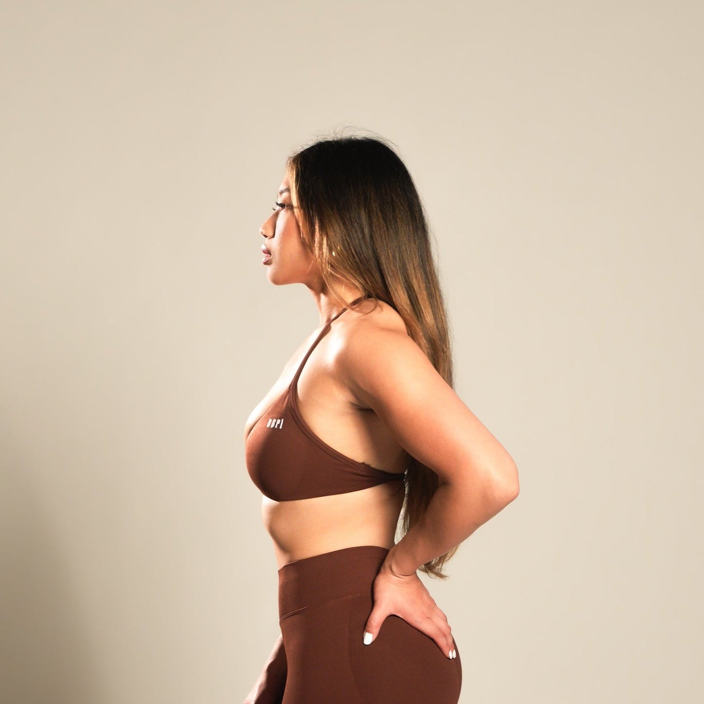 VSRL Halter Minimal Sports Bra (Dark Brown)