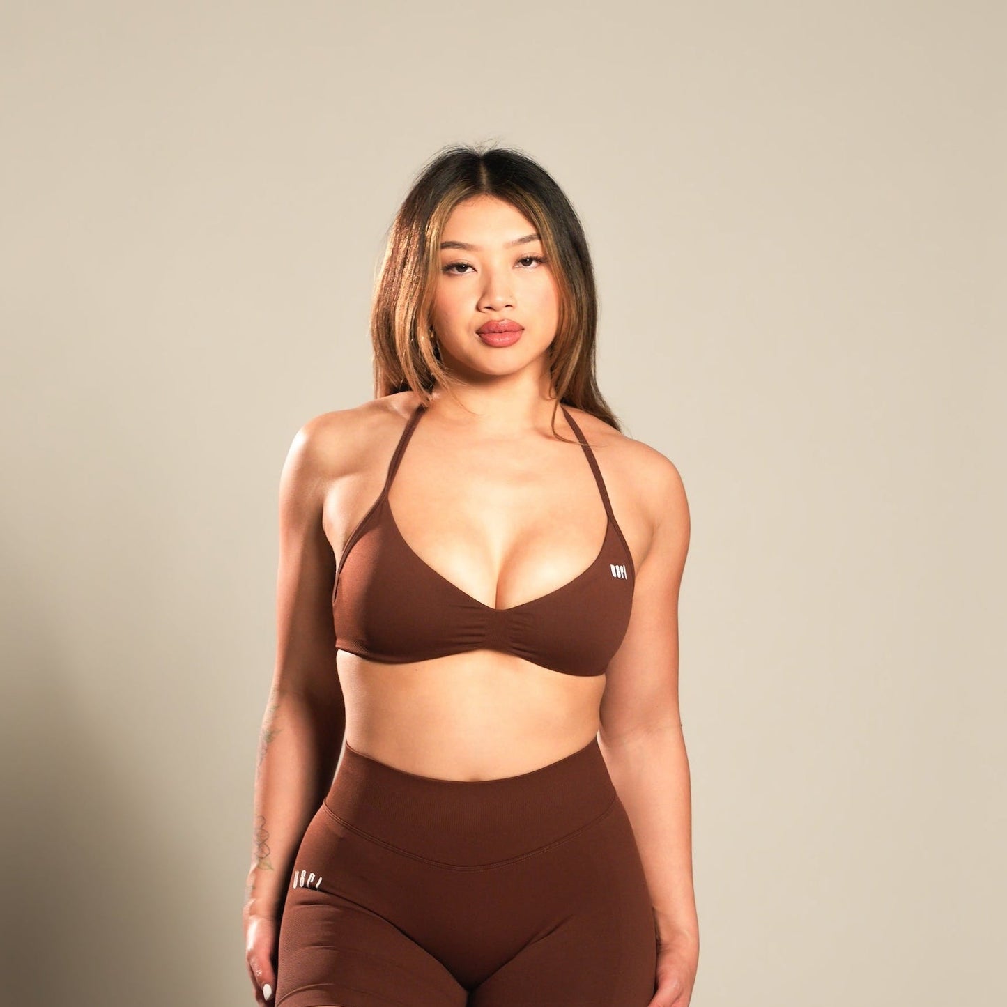 VSRL Halter Minimal Sports Bra (Dark Brown)