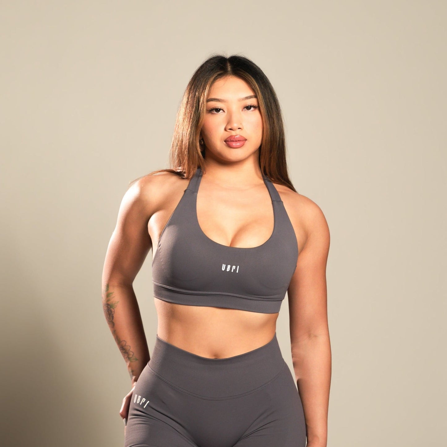 VSRL Halter Sports Bra (Mushroom Ash)
