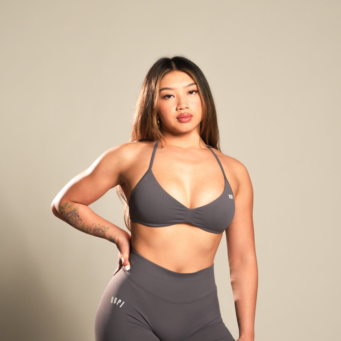 VSRL Halter Minimal Sports Bra (Mushroom Ash)