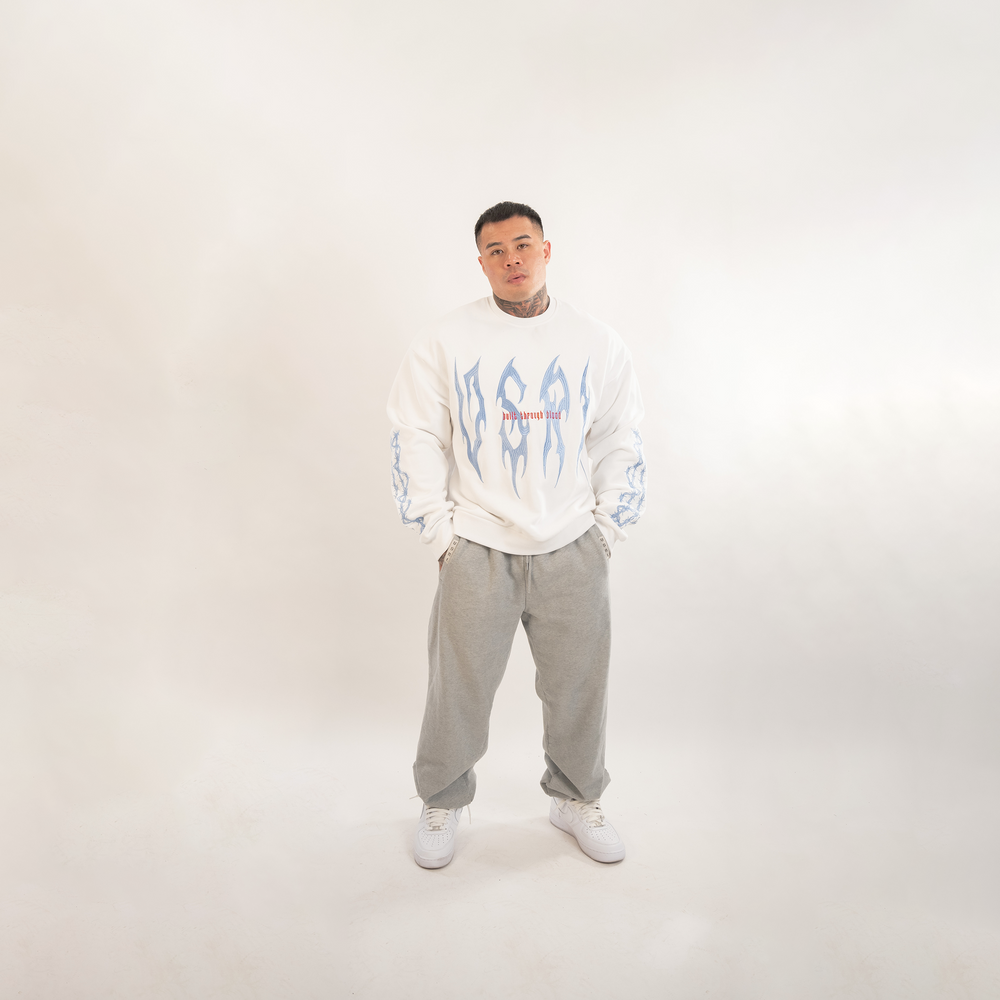 Built Through Blood (White) Heavy Oversized Sweater
