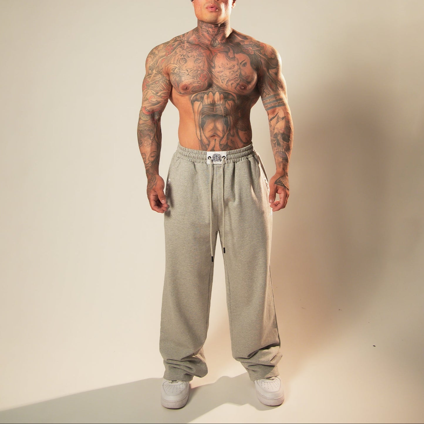 Heavyweight Wide Leg Sweats (Heather Grey)